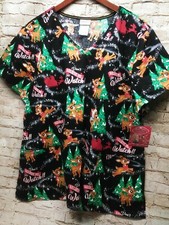 Rudolph Red Nose Reindeer NURSE Scrub Shirt 2XL Licensed Black Christmas