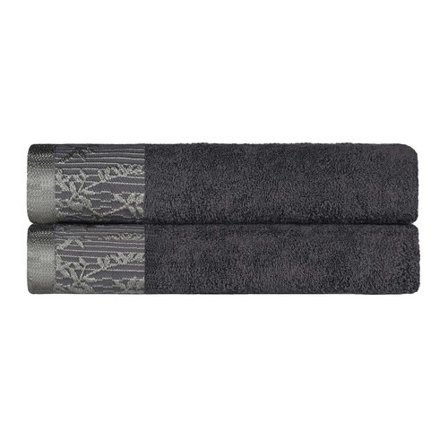 Wisteria Cotton Bath Towel Set with Floral Embroidered Jacquard Border Set of 2 - Picture 27 of 86