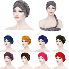 Fashion Women Velvet Braid Bead Chemo Cap Muslim Turban Hat Headscarf Wrap Hijab