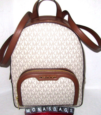 Michael Kors New Jaycee Medium Zip Pocket Backpack Vanilla Signature NWT $498