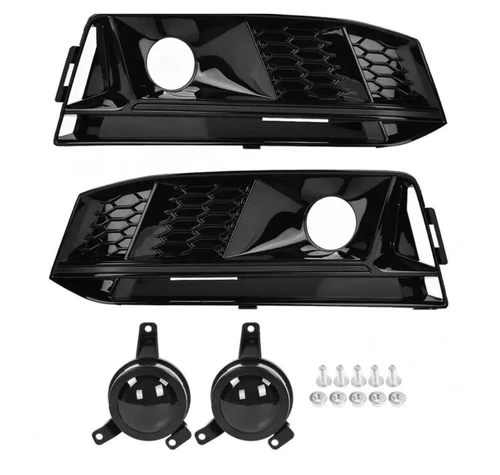 For Audi A4 B9 S4 2017-2019 W/ ACC All Black Front Bumper Fog Light Grill Cover - Picture 3 of 6