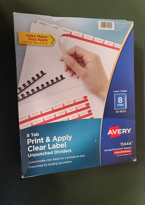 Avery Index Maker Clear Label Unpunched Divider, 8-Tab, 25 Sets (AVE11444)