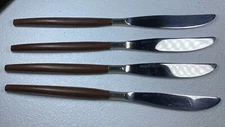 4 EPIC Forged Japan Stainless Dinner Knives Wood Handles Canoe Muffin Flatware