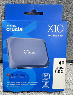 Crucial - X10 4TB Portable External USB-C SSD - Blue CT4000X10SSD9