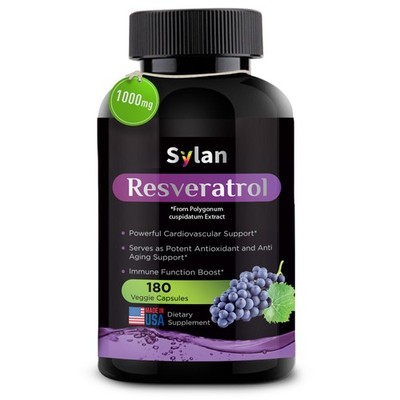 Sylan Trans Resveratrol 1000mg, 180 Caps - Antioxidant & Anti-Aging, USA Made