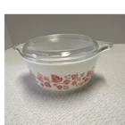 Vintage Pyrex Gooseberry pattern #472 1-1/2 pint Casserole Pink Glass with lid