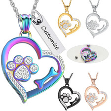 Bone Paw Print in Heart Urn Pendant Jewelry for Dog Cat Ashe Pet Memory Necklace