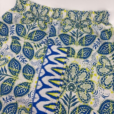 CeCe Super Wide Leg Pants Women M White Blue Floral Linen Blend Boho Resortwear