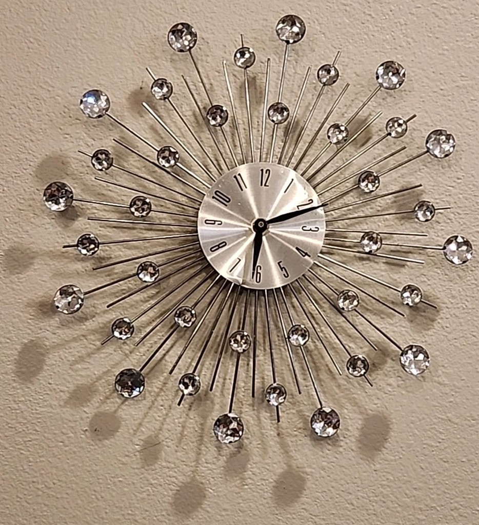 Modern 3D Silver Metal Starburst Wall Clock with Crystal Accents | Silent Quartz