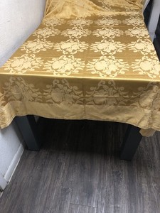 Gold Jacquard Floral Tablecloth Autumn Damask Long Rectangle 58x116"