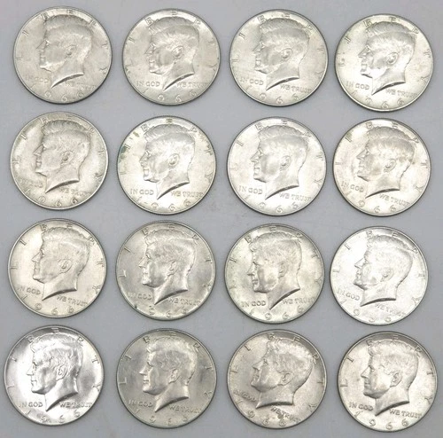 (Lot 16) 1966 Kennedy Half Dollars 40% Silver UNC/BU Proof Like Fields Coins
