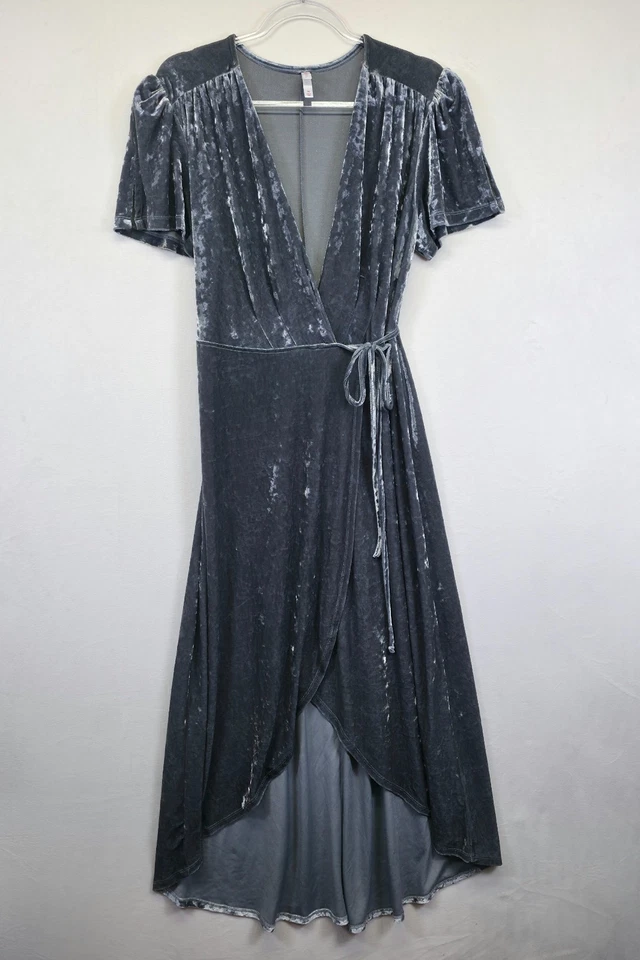 Maxi Vestido Xhilaration Mujer M Gris Terciopelo Aplastado Envoltura Noche Formal Cóctel Foto 2 de 4