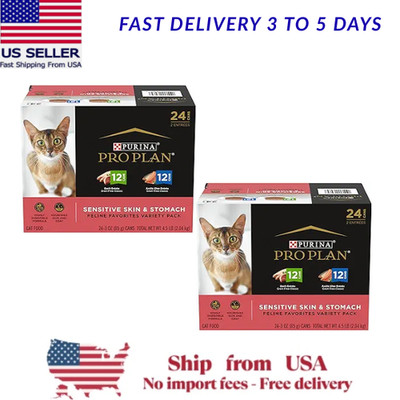 2 packs Purina Pro Plan Sensitive Skin & Stomach Adult Wet Cat Food -24CT, 72 OZ