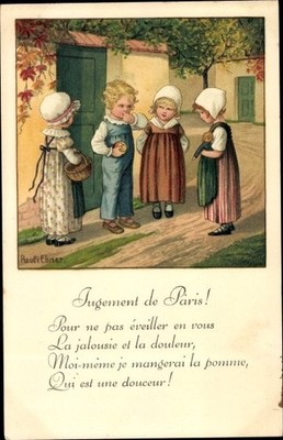 Artist Postcard Ebner, Pauli, Jugement de Paris, Boy with Three Girls - 3411867