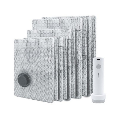 Vacuum Storage Bags White Set 6 Pieces with Long Side Zipper for Easy Packing