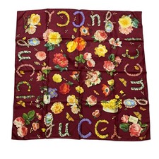 GUCCI Insect Rose Print Large Silk Scarf, Bordeaux Women USED