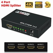 HDMI Splitter 1 In 4 Out 4K UHD HD 1080P 4-Port Repeater Splitter Amplifier 1x4
