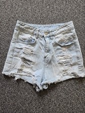 SHEIN Women's Light Wash Distressed High Rise Denim Cut Off Shorts XS