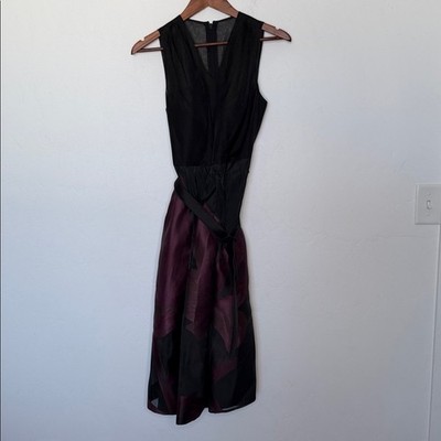 Kay Unger Ellis Fit Flare Midi Dress Black Fig Floral Wedding Guest 6 NWT |  eBay