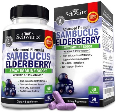 Elderberry Capsules with Zinc and Vitamin C for 60 Count (Pack of 1), 60-day 