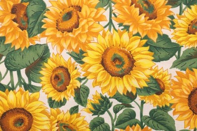51''L x 44''W VIP Cranston Messmore Tossed Large Yellow Sunflowers on White