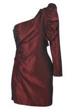 Topshop Burgundy Party Dress One Shoulder Taffeta Ruched Side Mini Short