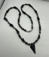 Blue Goldstone & Agate Chip Carved Arrow Pend...