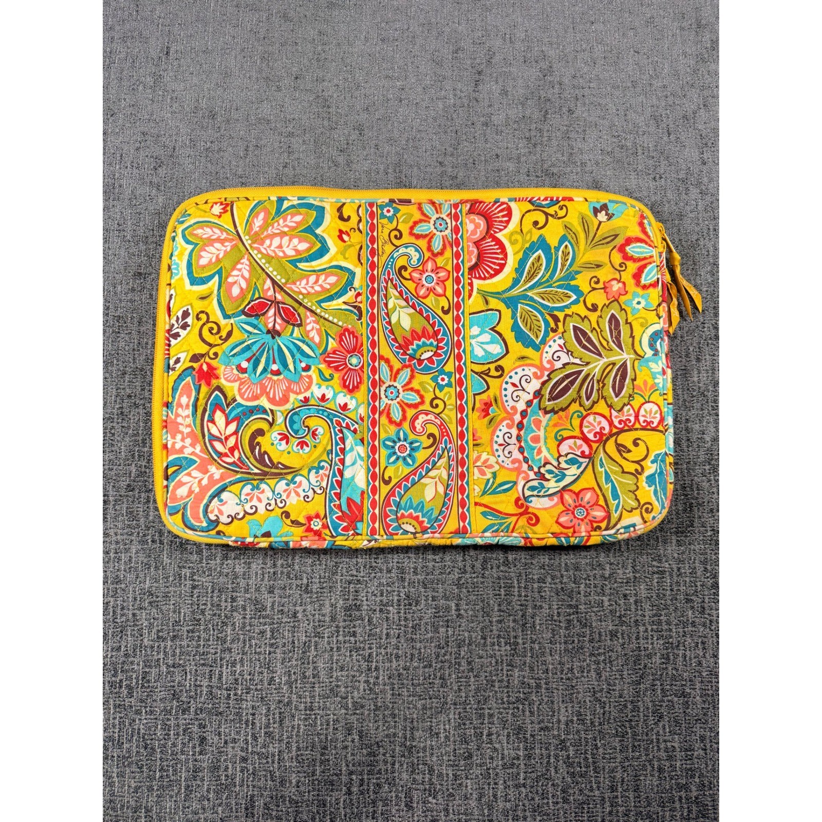 Vera Bradley Sun Valley Quilted Laptop Sleeve Yellow Floral Paisley Tech Case