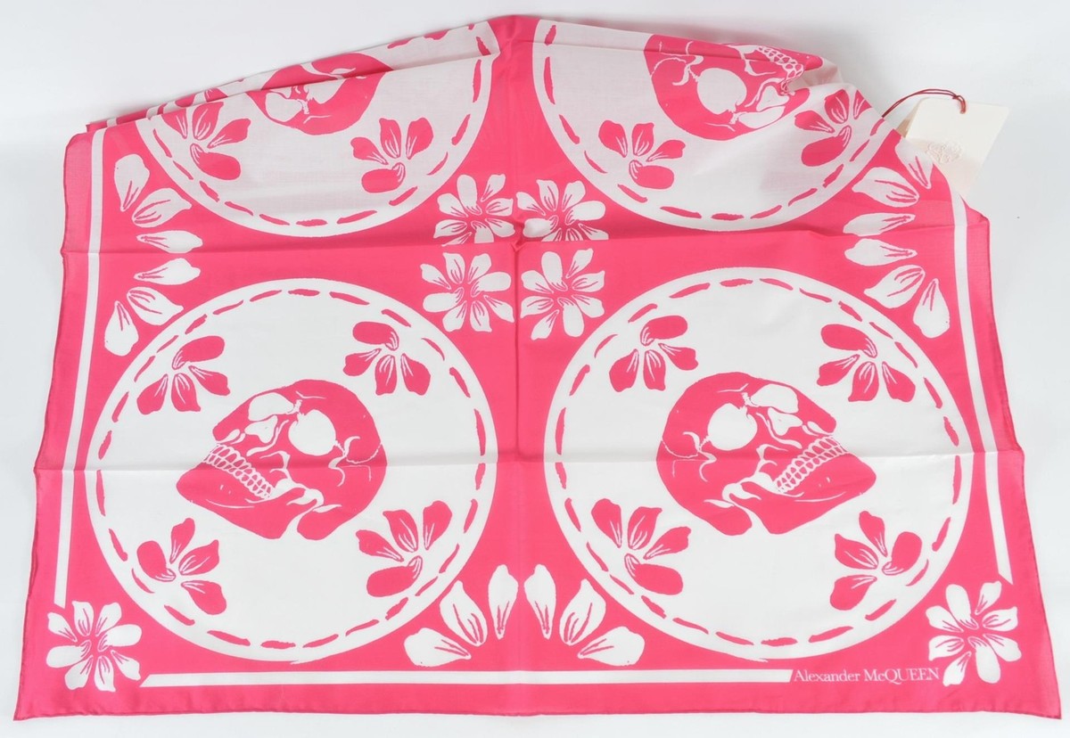 New Alexander McQueen Pink White PORCELAIN SKULL Floral Cotton