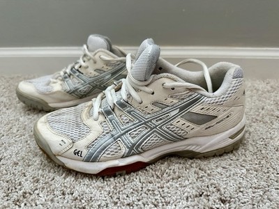 ASICS Gel Rocket B257N Women s Size 7 White Silver Volleyball Indoor Court Shoes