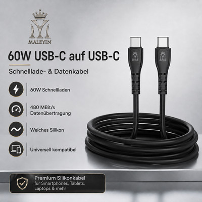 Maleyin USB-C auf C Schnellladekabel 60W für Samsung iPhone Xiaomi Datenkabel