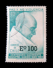Chile Stamps Sc 386 Mahatma Gandy 1970 Used Ng Overprint