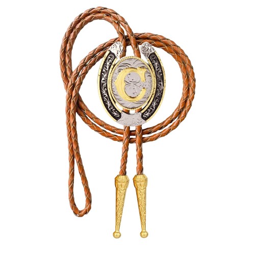 Vintage Western Cowboy Rodeo Initial Letter A-Z Bolo Tie for Men | Premium br...