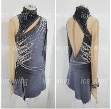 Figure Skating Dress Ice Skating Dress Competition Skating Wear gray dyeing