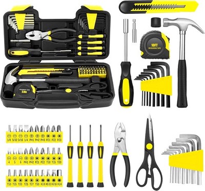 58-Piece Yellow Tool Kit | Basic Home Repair & General Household Hand Kit |