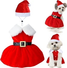 Dog Christmas Outfit Dog Christmas Dress Santa Hat Dresses Costume Holiday Outfi