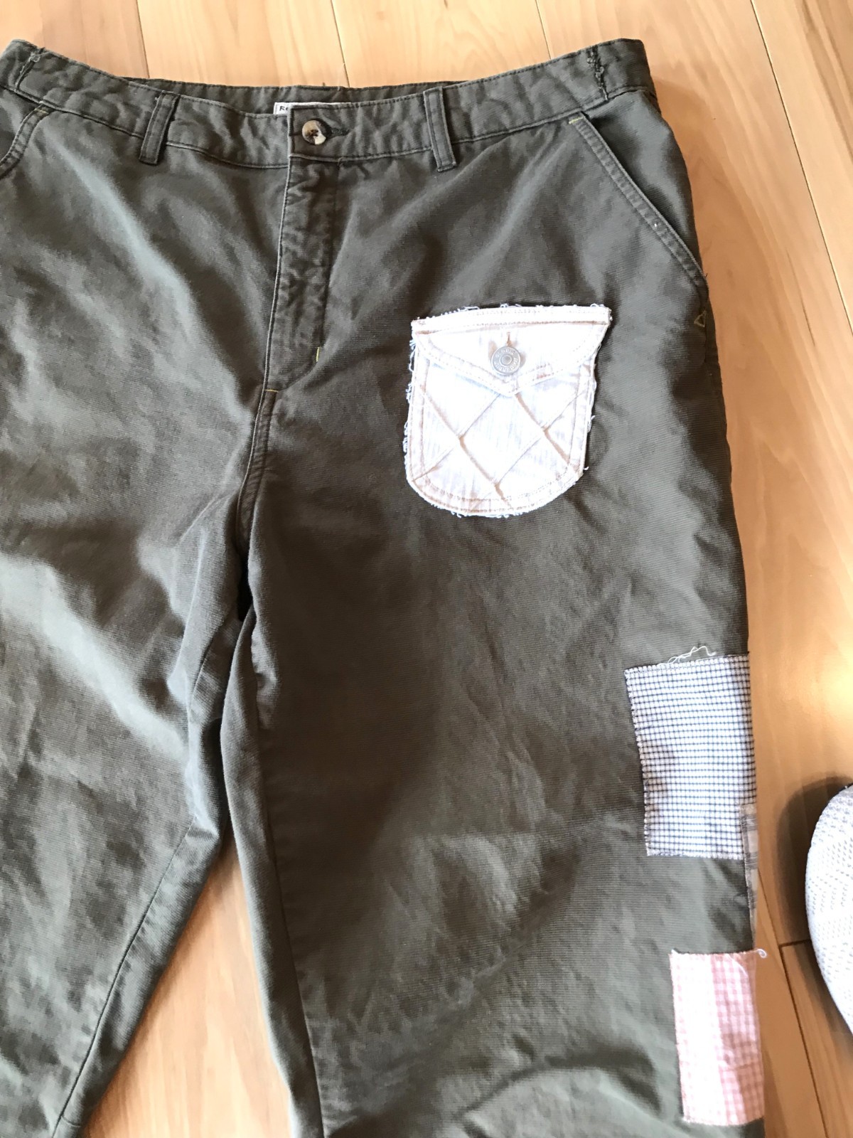 Upcycled Patchwork Cropped Pants | Boho Olive Gre… - image 13