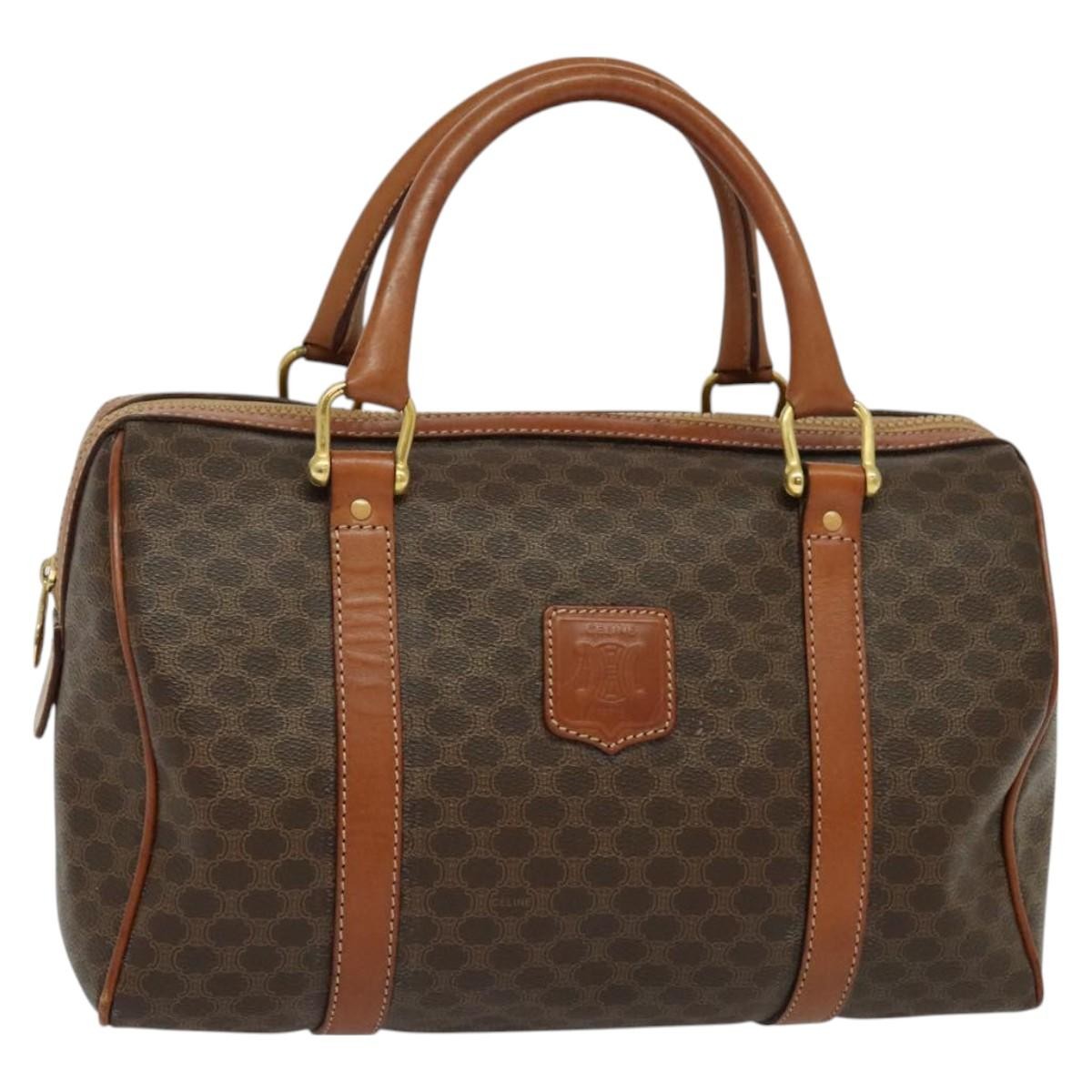 CELINE Macadam Canvas Handbag in Brown with Gold Accents PVC Leather Authentic 129476