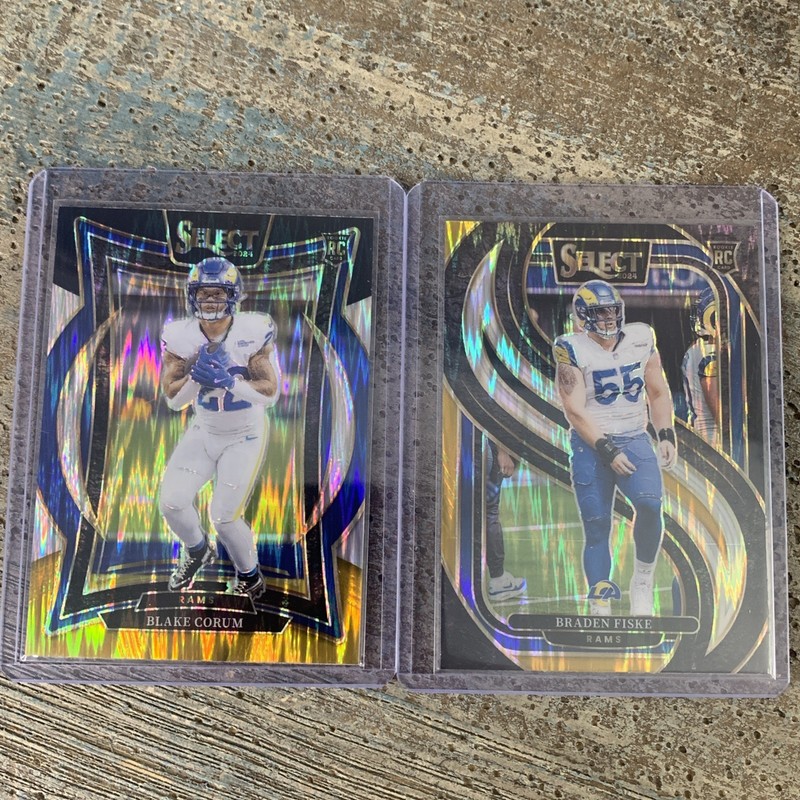 2024 Select Blake Corum & Braden Fisk 2 RC Lot Black & yellow Prizm LA Rams 