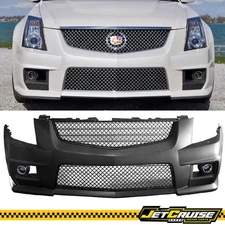 Fits 08-13 Cadillac Cts V-Style Front Bumper Cover Mesh Upper Lower Grille Black