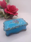 Vintage Turquoise Blue Milk Glass Decorative Jewlery Trinket Lidded Box 4-1/4”