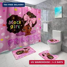 African American Bathroom Set - Black Girl Shower Curtain Rugs Toilet Lid Cover