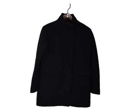 J.Crew Stadium Cloth Coat Womens 4 Black Wool Nello Gori Collar Pockets Overcoat
