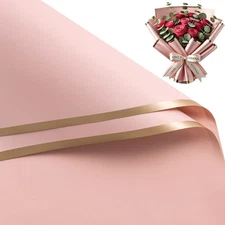 20 Sheets Flower Wrapping Paper - 22.4 x 22.4 inch Dusty Pink with Gold Edge ...