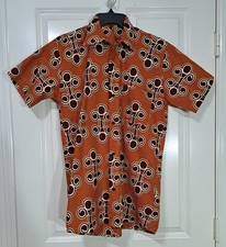 Vintage 60's 70's Cotton Hawaiian Aloha Shirt Orange  Purple 43" Chest M
