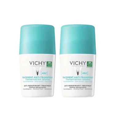 Vichy 48H Anti-perspirant Deodorant Sensitive Skin Roller - 50ml (2 Pack)