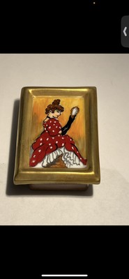 woman in red dress painting limoge authenic peint main trinket