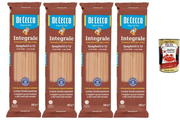 De Cecco Integrale Spaghetti N°12 Vollkorn Pasta 4X500G +Polpa 400G-image
