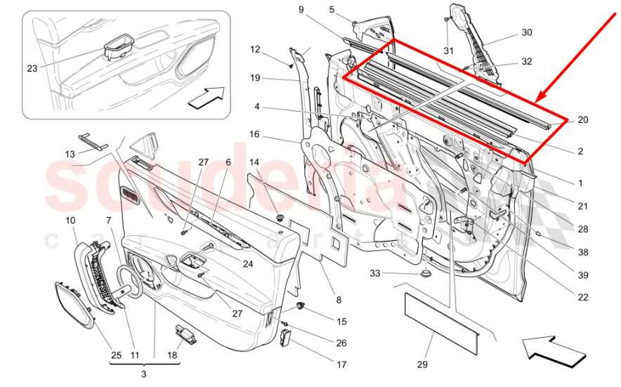 2017-2020 Maserati Ghibli Front Left Side Door Belt Outer and Inner Weatherstrip