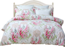 Vintage Rose Queen Duvet Cover Set - 100 Cotton Floral Bedding 3 Pieces